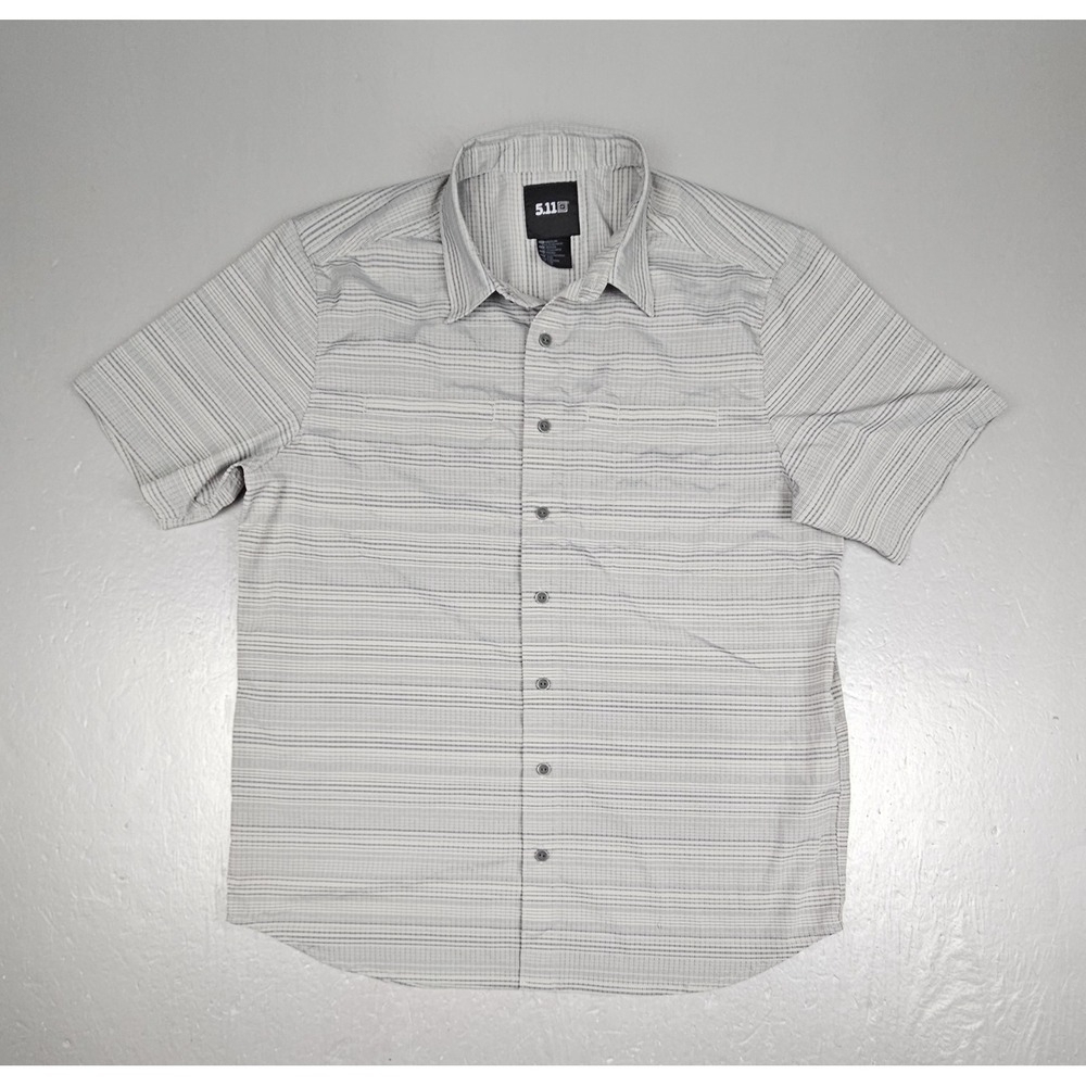 511 Tactical Snap Button Shirt Mens Medium Short Sleeve Gray Striped Casual